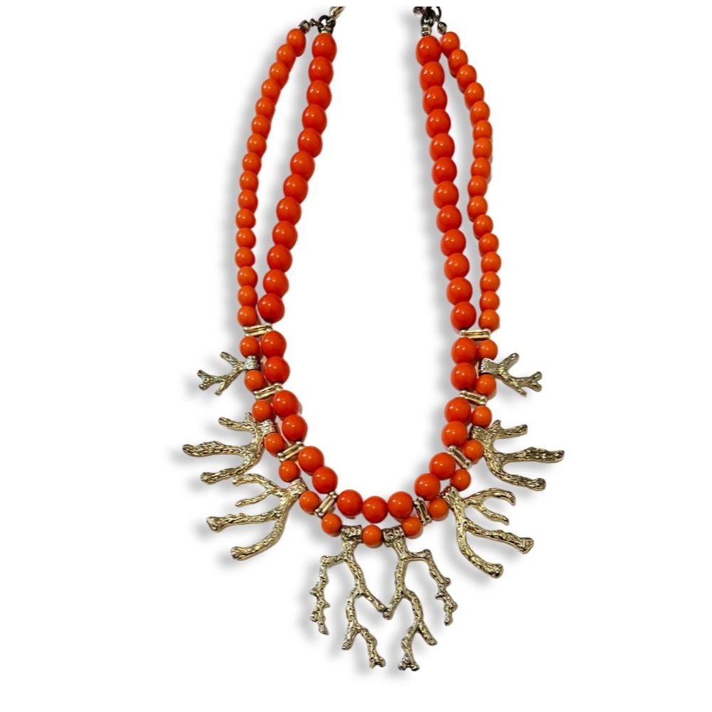 Orange and gold coral beaded necklace.